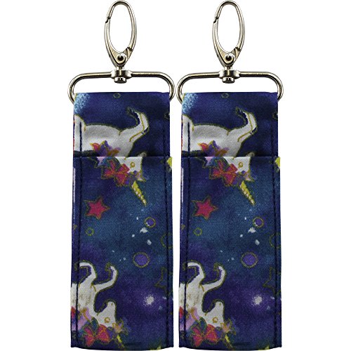 Birdz Eyewear 2 Unicorn Patterned Material Lip Balm Holsters Lipstick Holders with Metal Clip