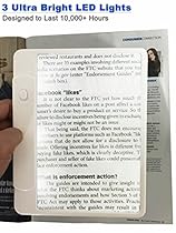 Ultra Slim & Lightweight Book Light Led page Magnifier-Large viewing area by MagniPros