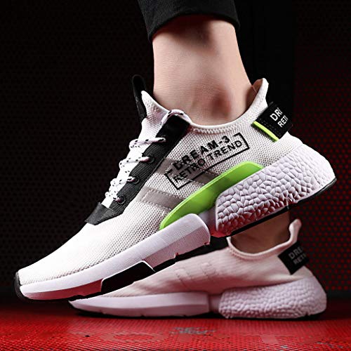 Mens Knits Running Sneakers Non-Slip Walking Shoes Lightweight Lace-up Athletic Workout Shoes Cross-Training Sneakers (White, 45)