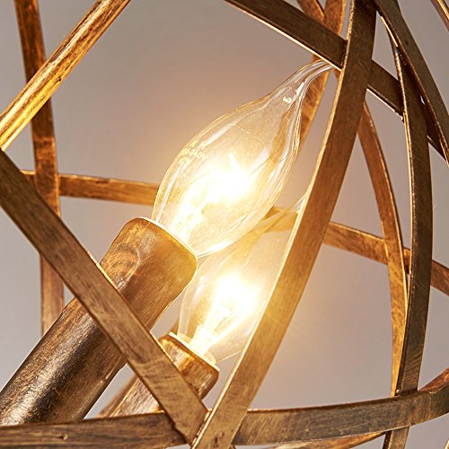 NIUYAO Industrial Vintage Rustic Wrought Iron Style Aged Brass Candle Chandelier Globe Shade Pendant Light Hanging Lighting Fixture with 4 lights - Thumbnail 3