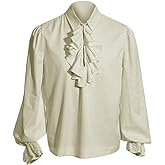 Runcati Mens Pirate Shirt Ruffle Victorian Renaissance Steampunk Vampire Poet Shirts Medieval Halloween Costume