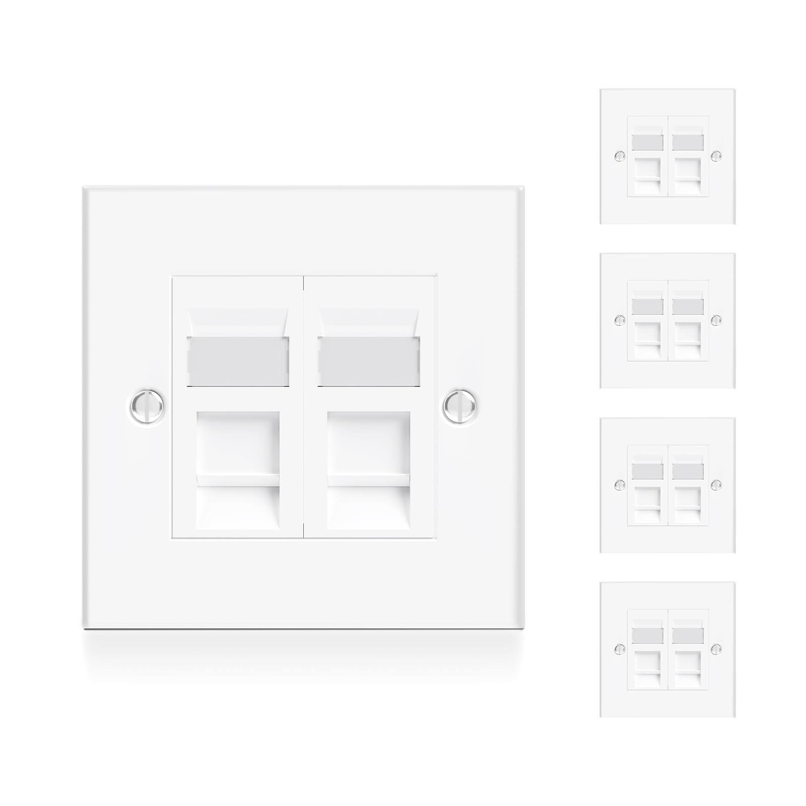 VCE RJ45 Socket Cat6 Ethernet Wall Socket Double Port Flat Face Wall Plate for CAT6/CAT5E/CAT5 Network Cable with Network Modular 5 Sets