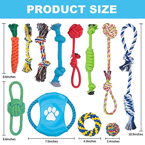 DELOMO Dog Rope Toys, 12 Pack Dog Rope Toys,Dog Chew Toys, Dog Playing Toys, Washable, Nearly Indestructible, 100% Natural Cotton Dog Rope Toy Set, Teething Toy for Small Dogs & Puppy