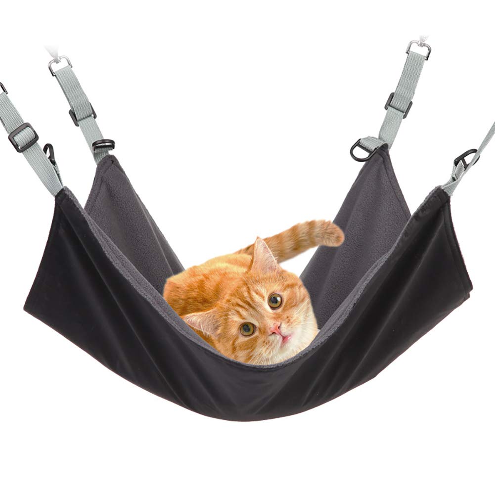Jorisa Pet Cat Hammock for Cage,Waterproof Nylon Fabric + Soft Warm Plush 2 in 1 Summer & Winter Hanging Bed for Small Animals,Pet Nest Mat Hammock for Cat Rabbit Rat Hamster(56cmx42cm,Black)