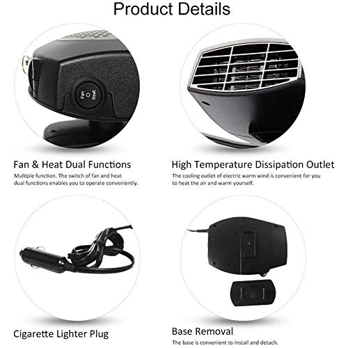Aochol Windshield Car Heater, Fast Heating Quickly Defrosts Defogger, 2 in 1 Heating/Cooling Function 3-Outlet Car Heater, Plug Adjustable Thermostat in Cigarette Lighter 12V 150W