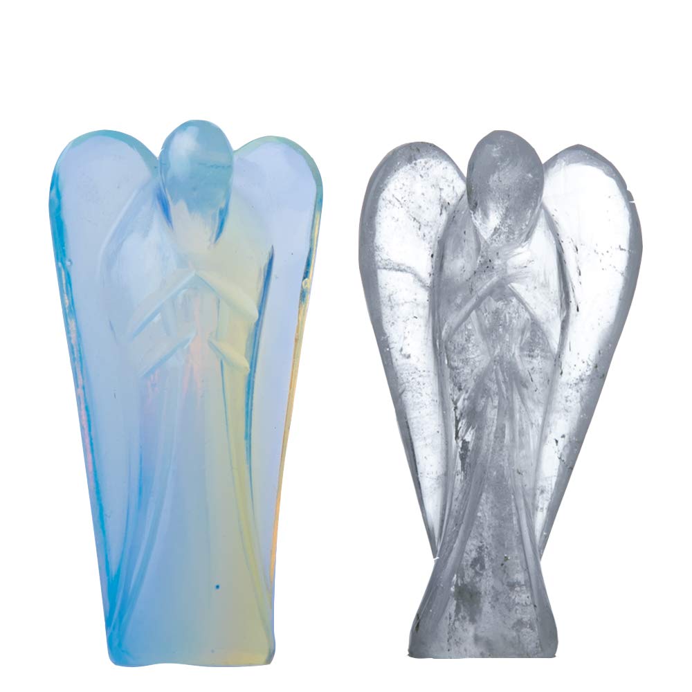 Wonder Care Pocket Guardian Angel Crystal Natural Gemstone Reiki Healing Energy Carved Statue Figurines, Chakra balancing, meditation, aesthetic (1.5"-2.0") (pack of 2)