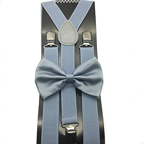 Light Grey Color Wedding Accessories Adjustable Bow Tie & Suspenders