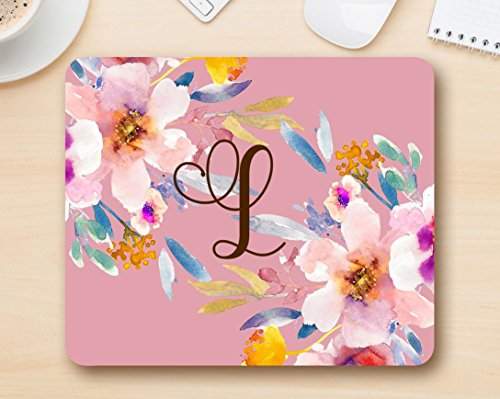 Monogram mousepad letter L - Floral Mouse Pad Computer Accessories Home Office Space Cubicle Decor