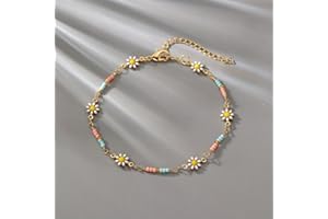 A Small and Exquisite Thin Chain Anklet, with Mini Rice Beads Flower Shape, Simple Elegant