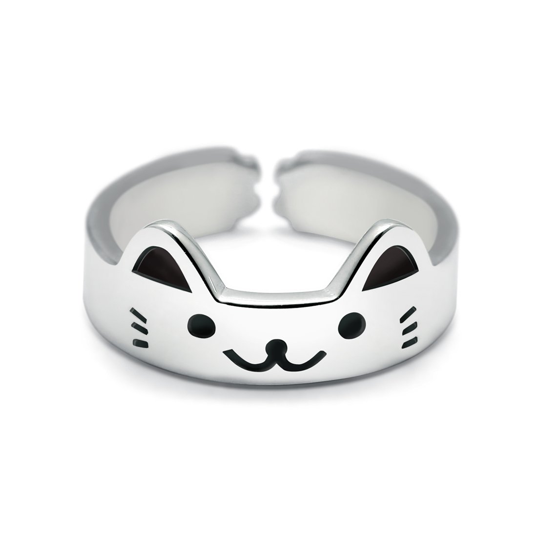 HANFLY Cat Ring 925 Sterling Silver Cute Kitty Ring Fashion Jewelry Adjustable Size(US6)