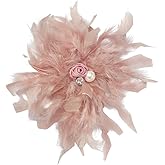 Dainty Lady Feather Flower Wedding Brooch Pin for Women Girls Elegant Rhinestone Shell Pearl Fascinator Hair Clip Hatpin Corsage Lapel Pins Bridal Cocktail Party Costume Accessories 23cm