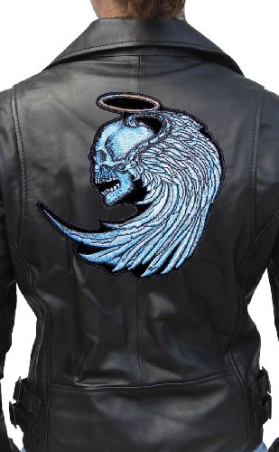 Leather Supreme Blue Angel Skull Halo Wings Lady Rider Embroidered