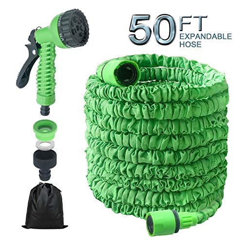 BeeTwo Garden Water Hose, 50 Feet Expandable Garden Hose Set, Double Latex Core with 3/4" Solid Connectors for Home, Garden, Car Washing & Heavy Duty (Green)