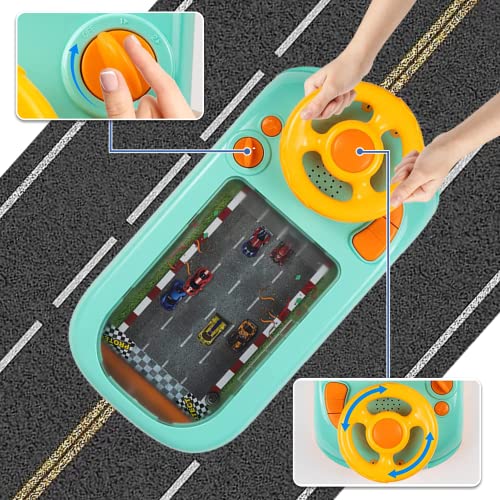 AM ANNA Baby Musical Steering Wheel Toy, Toddler Simulated Racing Car Game With Sound, Pretend Play Sensory Toys for Boys Girls Birthday Gift (Green)
