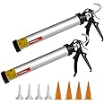 BELAROKO Sausage Caulking Gun 20 oz Manual Sausage/Cartridge/Bulk Tube Caulk Gun 600ml, 18:1 Trust Radio Rotating Aluminum Barrel with Cones Nozzles, 2 Pack (20-ounce(600ml))