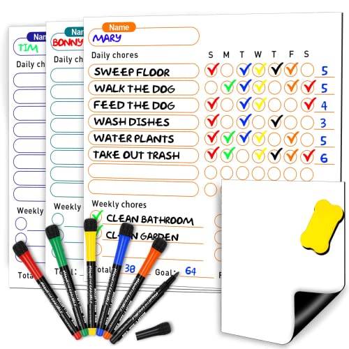 Magnetic Chore Chart for Kids Multiple: 3 Fridge Behavior Reward Board ...