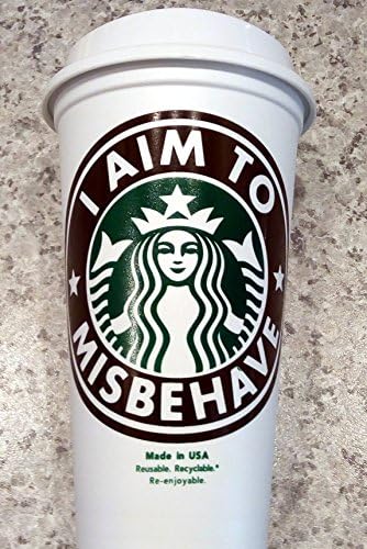 I Aim to Misbehave from Firefly Serenity, Starbuck's 16 oz Plastic Reusable Travel Cup with Lid