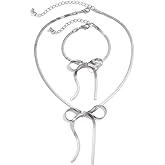 Zhang shine Y2k Jewelry Set Star Silver Beaded Chain Charm Bracelet Necklace Bow Tie Choker Chain Necklace Long Tassel Fringe Bowknot Bracelet Aesthetic Grunge Party Gift for Women