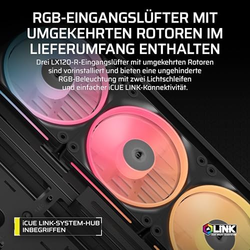 Frame 4500X LX-R RGB LINK Panoramaglas Mid-Tower-PC-Gehäuse – InfiniRail Lüftermontagesystem, Passend für Zwei 360 mm Radiatoren, GPU Anti-Sag, Enthält 3X LX120R RGB LINK Lüfter – Schwarz