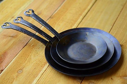 Iron Skillet Set of 3: 8" 10" 12" Anniversary Edition Hand Forged Pans Kitchen Pan Set Forged Steel Pans Made in USA Gift Set Blue Ironware: Set of 3 Steel Skillets in Anniversary Edition