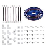 5050 4Pin LED Strip Connector Kit - 10mm RGB LED Connector Kit includes 32.8FT RGB Extension Cable, 10x LED Strip Jumper, 10x L Shape Connectors, 10x Gapless Connectors, 20x LED Strip Clips