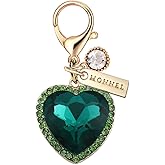 MONNEL MC452 Little Crystal Love Heart Lobster Clasp Charm for Women with Velvet Bag (Green,1 Piece)
