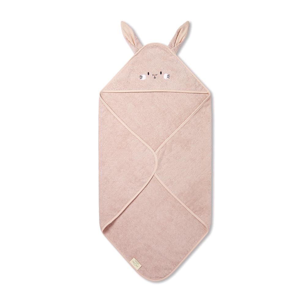 MORI Unisex Hooded Bunny Towel Blush Organic Cotton Absorbent Quick Drying Lightweight 75x75cm for Infants Durable Comfortable Blanket Ideal for Bathing Home or Travel