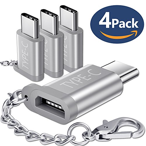 USB Type C Adapter, JSAUX Aluminum USB C to Micro USB Convert Connector with Keychain for Samsung Galaxy Note 8 S8 New Macbook Pixel XL Nexus 5X 6P LG G5 G6 V20 Nintendo Switch and More(Silver 4 Pack)