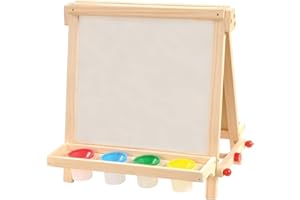 Guidecraft Kaplan Early Learning Two-Sided Folding Tabletop Wooden Easel with Dry Erase Board, Tray, and Paint Cups