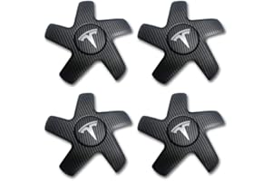 CoolKo Matte Carbon Fiber Pattern Center Caps Hubcaps Cover Aero Wheels Cap Kits for 19/20 inch Performance Rims - Compatible with Tesla Model 3 (Silver T Logo)