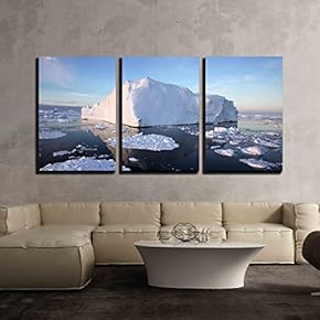 3 Piece Canvas Wall Art - Iceberg in Antarctic Waters - Modern Home Art Stretched and Framed Ready to Hang - 16"x24"x3 Panels