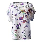 Shawhua Womens Cute Geometric Print Loose Chiffon Blouses Top Shirt