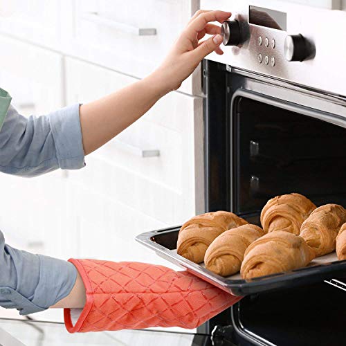 image for ETECHMART Cotton Oven Mitts with Silicone Heat Resistant Quilted Micro