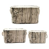 Jacone Stylish Tree Stump Design Rectangular Storage Baskets Cotton Fabric Washable Storage Bins Organizers with Rope Handles, Decorative and Convenient for Kids Rooms - Set of 3