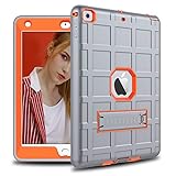 DONWELL Compatible for iPad 6 Case iPad 9.7 inch 2018/2017 Shockproof Defender Protective Cover with Kickstand Designed for iPad 5 5th 6th Generation Model A1823 A1822 A1893 (Type2- Grey/Orange)