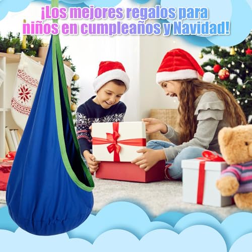 Gugxiom Columpio sensorial para niños, Silla Hamaca para niños, Hamaca para Silla de Asiento de actualización de hasta 350 Libras, para Interiores y Exteriores (Nailon Azul)