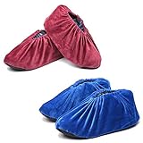 Shoe Covers Reusable and Washable,Safety Shop Non-Slip Boot Cover for Indoors, 2 Pairs(Wine Red&Blue)