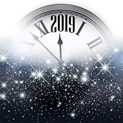 CSFOTO 5x5ft 2019 Happy New Year Backdrop Holiday Celebration Party Photography Background New Year Countdown Clock Shining Stars Glitter Bokeh Family Party Kids Portrait Studio Video Props