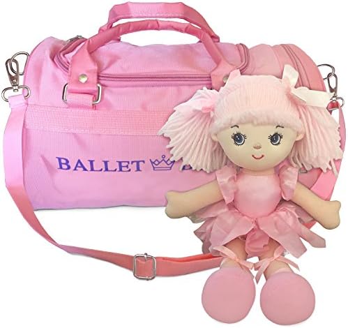 Ballet Belle Girls Ballet Duffle Bag with Ballerina Doll - Zippered Duffle Dance Bag with Separate Shoe Side Compartment - Waterproof, Adjustable Dance Bag - Perfect Gift Idea