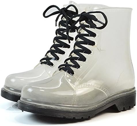 Women Waterproof Rain Ankle Boots, Transparent Martin Rain Bootie Outdoor Fashion Rain Shoes Jelly Lace-Up Rain Shoes