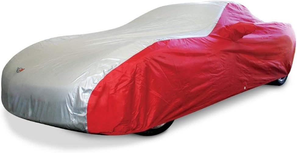 Designer Mat Two Tone 1997-2004 Corvette C5 Embroidered Logo Car Cover (Red/Silver)