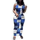 PINSV Women's Sexy Bodycon Tank Dress Basic Sleeveless Long Maxi Dresses Party Club Beach Sundresses