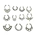Maggie 11Pcs Fake Septum Clicker Nose Ring Rhinestone Non Piercing Hanger Clip Body Jewelry