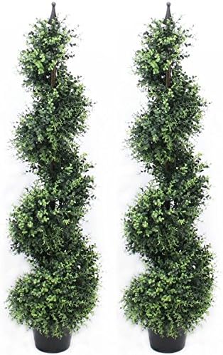 4 Foot Eucalyptus Spiral Artificial Tree Realistic Premium Quality Pre Potted Home Office Decor Indoor and Outdoor (2 Pack)
