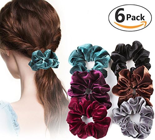 JCJTECH 6 Pack Large Size Velvet Hair Scrunchies for Women Hair Ties Bands for Thick Hair Bobbles Ties Hair Bobble 6 mixed Colors