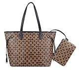 Womens Stylish All-over Signature Pu Leather Top Handle Handbags with Zipper Wallet (Coffe C)