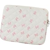 Cutecore Bow Puffy Quilted Laptop Sleeve Y2K Preppy Tablet Protective Case Girly Coquette Aesthetic Notebook Pouch (Pink,13 inch)