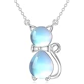 OUTANG Moonstone Cat Necklace for Women 925 Sterling Silver Animal Cat Pendant Ladies Jewelry Gifts