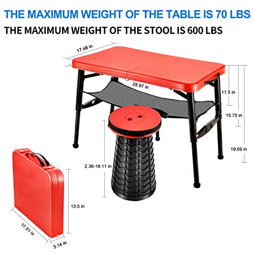 KPR Retractable Folding Table and Stool Set,Portable Camping Foldable