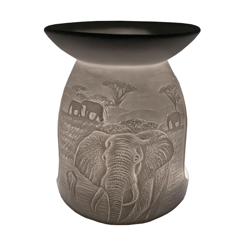 Cello Tealight Wax Melt & Oil Burner, Elephant, Stunning Porcelain Decor. Use as Burners or Essential Burner and Magically Fragrance Your Room. Elephant Ornament Gifts, White
